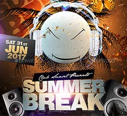 夏日音乐派对海报/传单模板：Summer Break Party Flyer